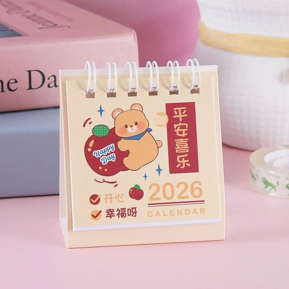 Cute Mini 2026 Desk Calendar Coil Flip Cartoon Daily Planner