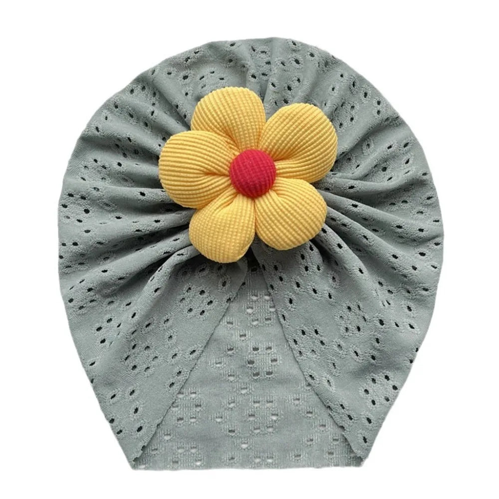 Soft Breathable Baby Girl Flower Knit Hat | Toddler Headwrap