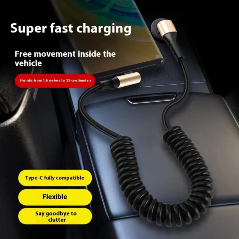 240W USB-C Coiled Spring Cable – Fast Charging Compact Head