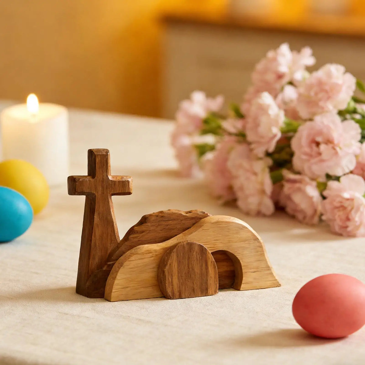 Wooden Easter Empty Tomb Cross Scene Figurine | Home & Church