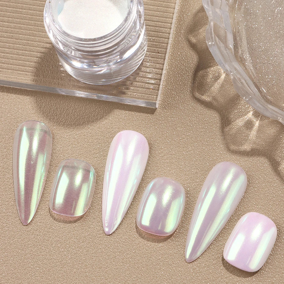 Aurora Chrome Nail Powder – Iridescent Mirror Glitter Pigment