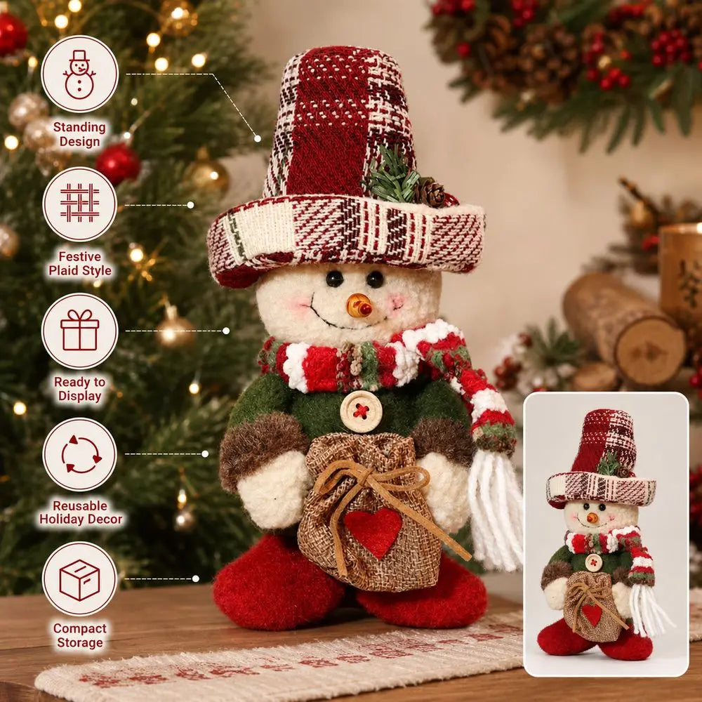 Plaid Snowman Christmas Figurine – 21cm Standing Holiday Decor