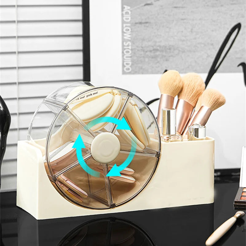 Rotating Desktop Makeup Organizer with Drawers & Shelves