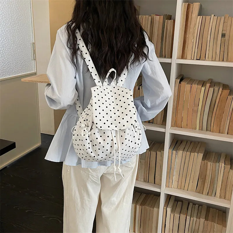 Korean Polka Dot Backpack – Lightweight Women's Canvas School Bag