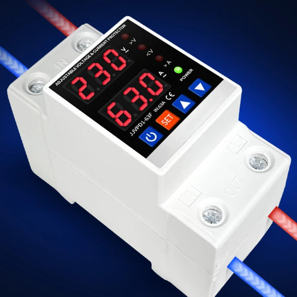Din Rail Dual Display Over/Under Voltage & Current Protector