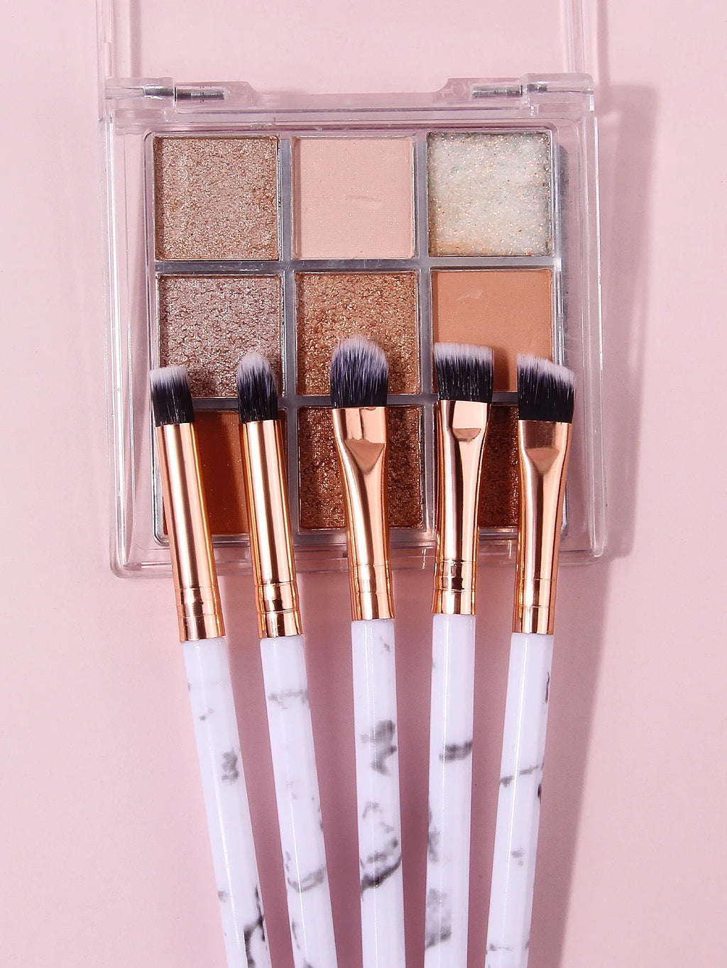Marble Makeup Brush Set 12pc – Blush, Eyeshadow, Puff & Sponge
