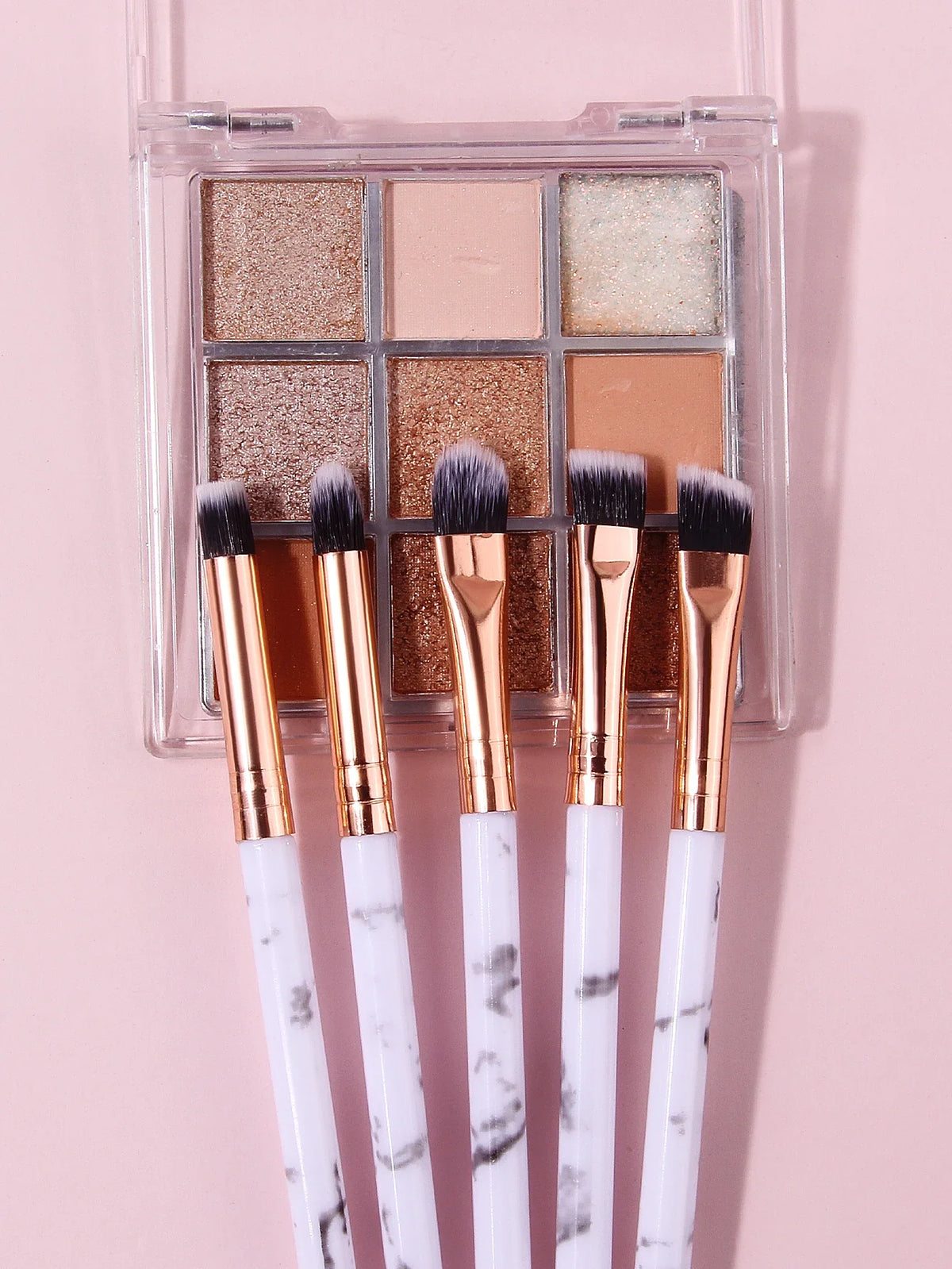 Marble Makeup Brush Set 12pc – Blush, Eyeshadow, Puff & Sponge