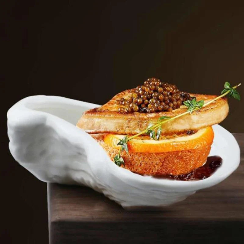 Oyster-Shaped Ceramic Dessert Plate | Snack & Fruit Tray
