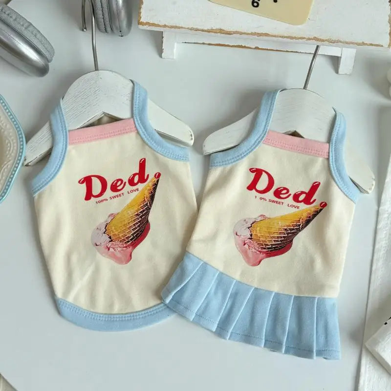 Small Dog Princess Sling Dress – Ice Cream Print Pet Outfit