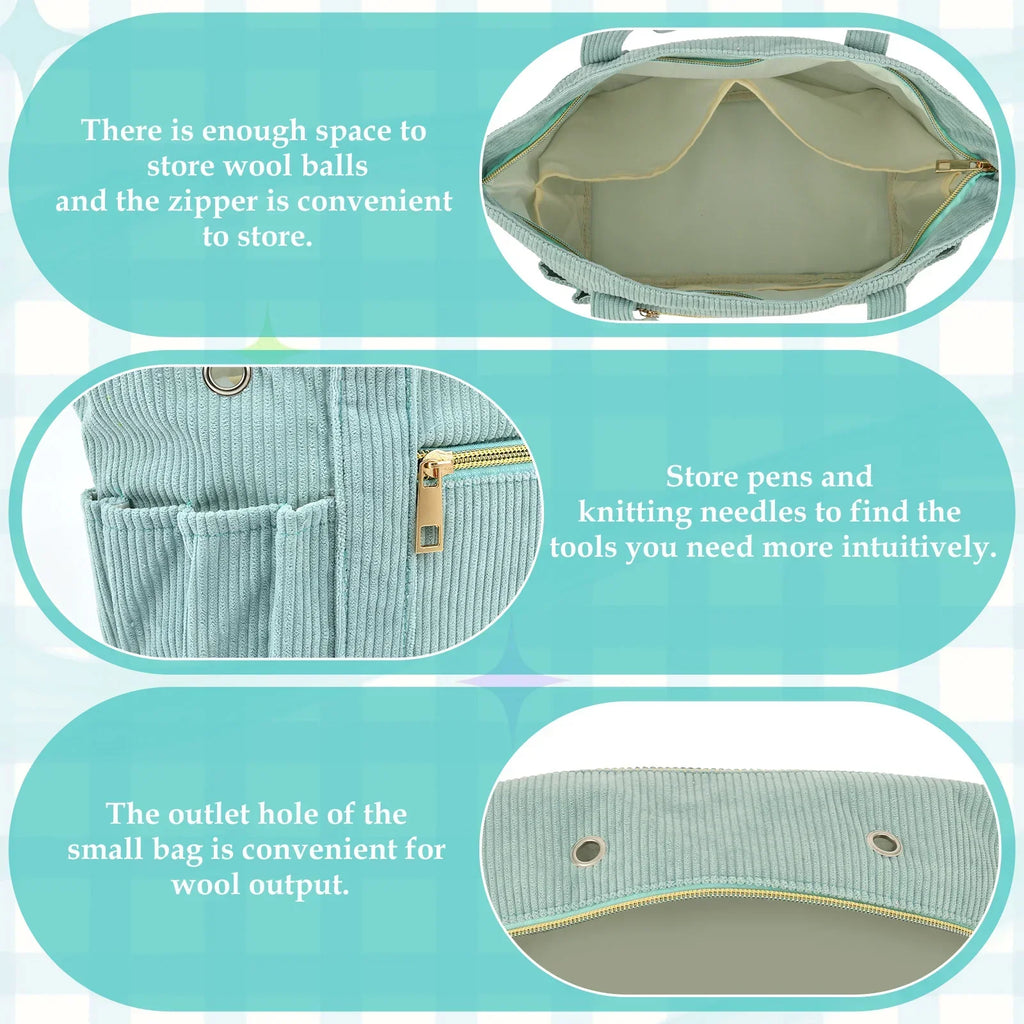 Corduroy Crochet Bag Set – Large Yarn Tote with Needle Holder