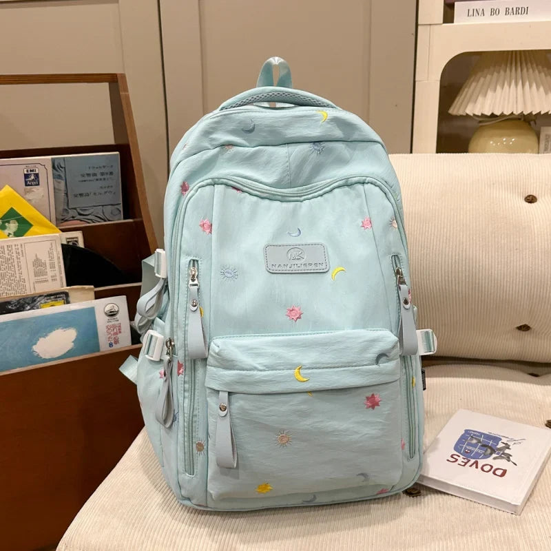Embroidered Large Capacity Nylon School Backpack