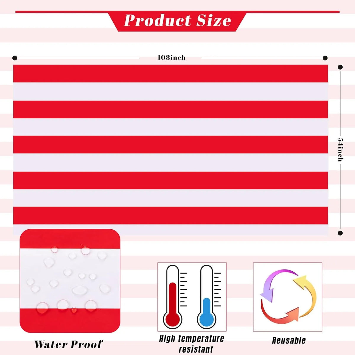Red & White Striped Tablecloth 54x108" | Circus Carnival Party