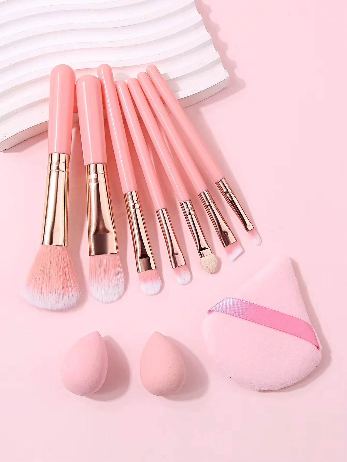 10-Piece Makeup Brush Kit with Powder Puff & Sponge