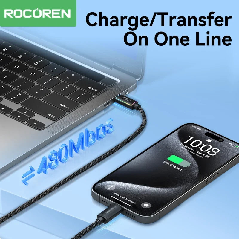 Rocoren 100W USB-C Cable 5A PD 3.1 Fast Charging – Samsung, Mac