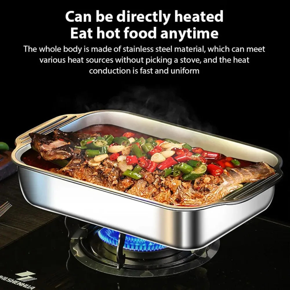 Stainless Steel Deep BBQ Baking Pan with Lid | Camping & Home