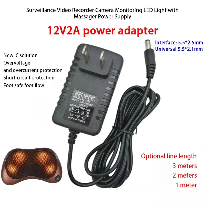 DC 12V 2A Power Adapter AC 100-240V for Camera DVR Router LED
