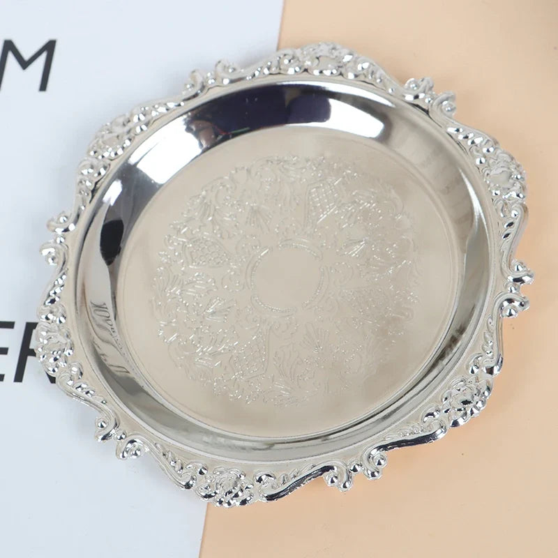 Silver & Gold Glossy Metal Tray – Decorative Serving Plate