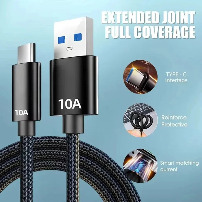 120W USB-A to USB-C Braided Fast Charge Cable 6A
