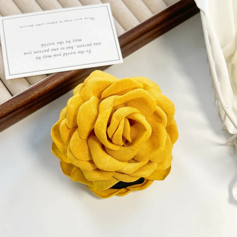 Leopard Print Fabric Rose Flower Hair Claw Clips for Women