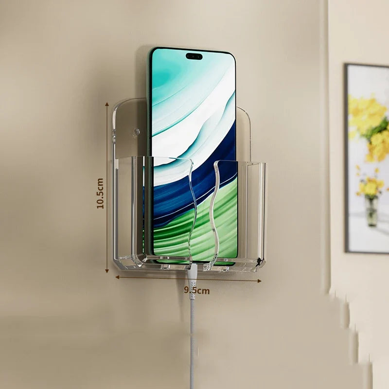 Wall Mount Phone Holder Storage Box Organizer with Charging Port