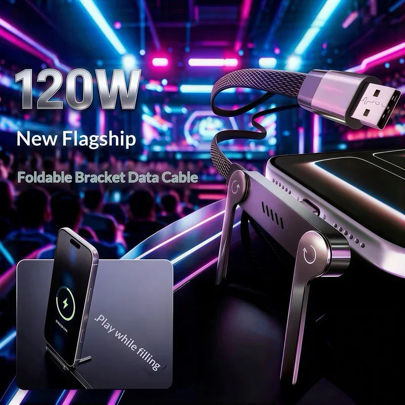 240W 2-in-1 Type-C Fast Charging Cable & Foldable Stand