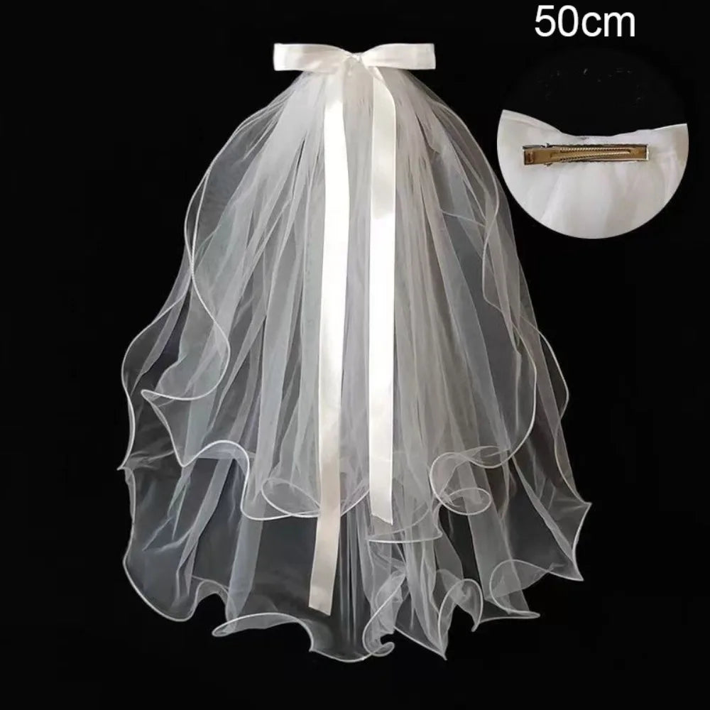 Two Layer Lace Edge Bridal Veil – Short White Tulle Wedding Veil