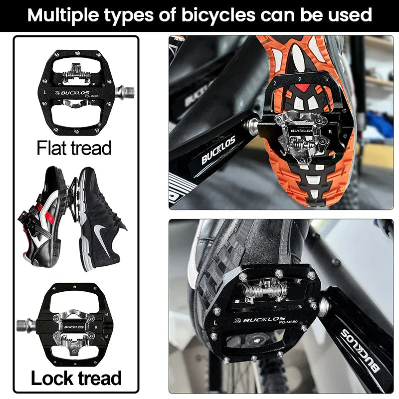 BUCKLOS Dual-Function Flat Clipless Pedals MTB & Road SPD