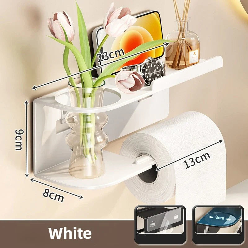 Wall-Mounted Toilet Paper Holder with Storage Shelf | Steel