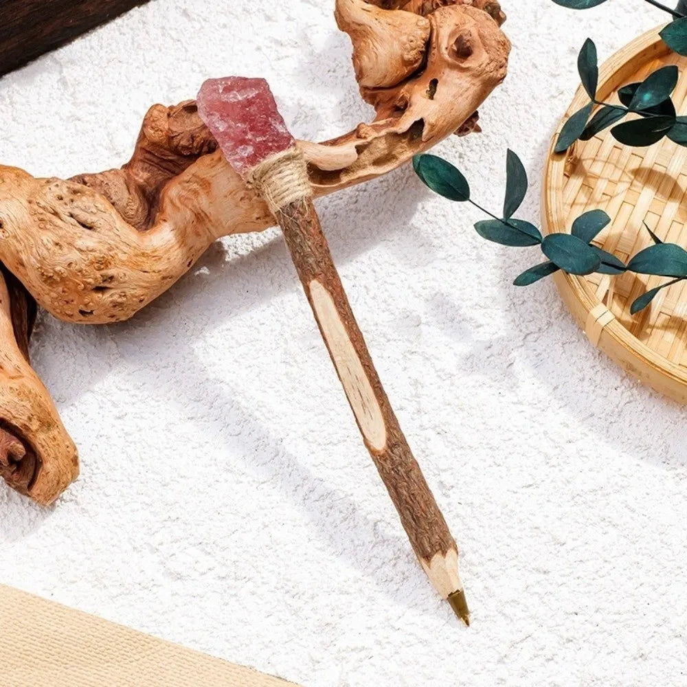 Handmade Natural Crystal Ballpoint Pen – Wooden Wand Writing Pen