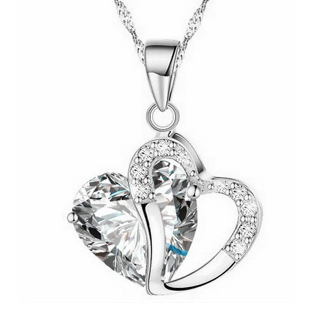Women's Heart Crystal Rhinestone Silver Pendant Necklace