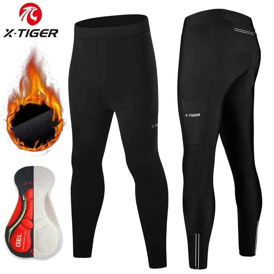 X-TIGER Men's Winter Cycling Tights – 5D Gel Pad & Pockets