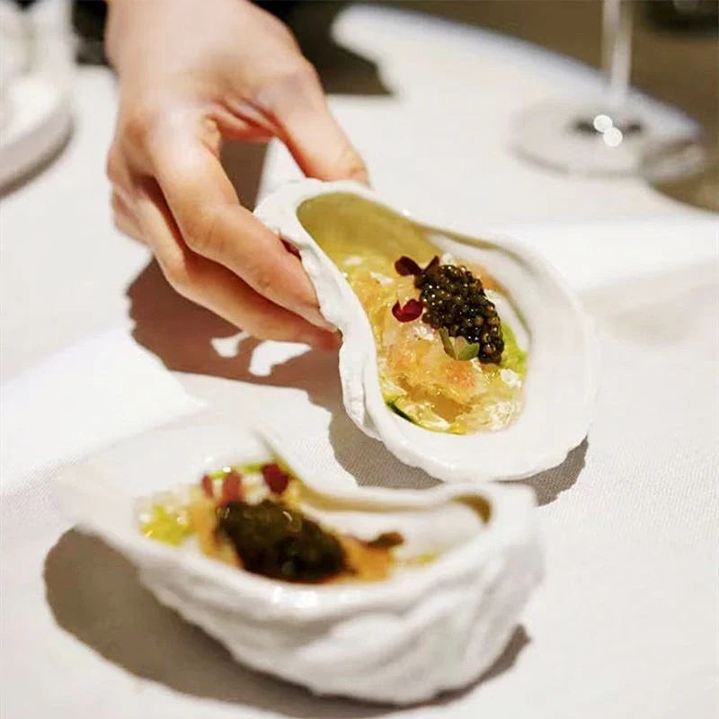 Oyster-Shaped Ceramic Dessert Plate | Snack & Fruit Tray