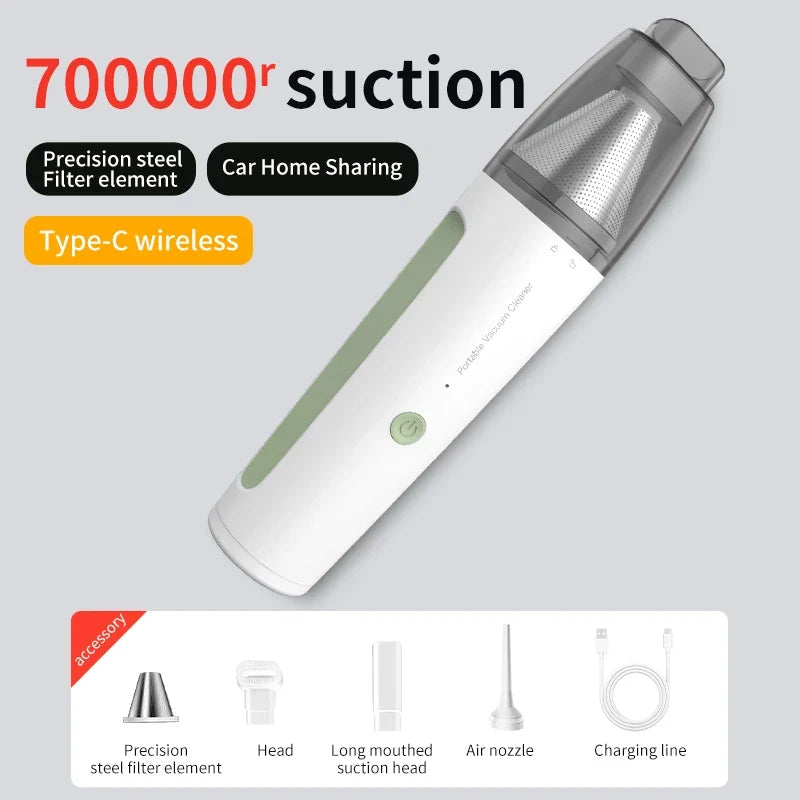 Portable Handheld Vacuum – Type-C Bagless Car & Home Cleaner