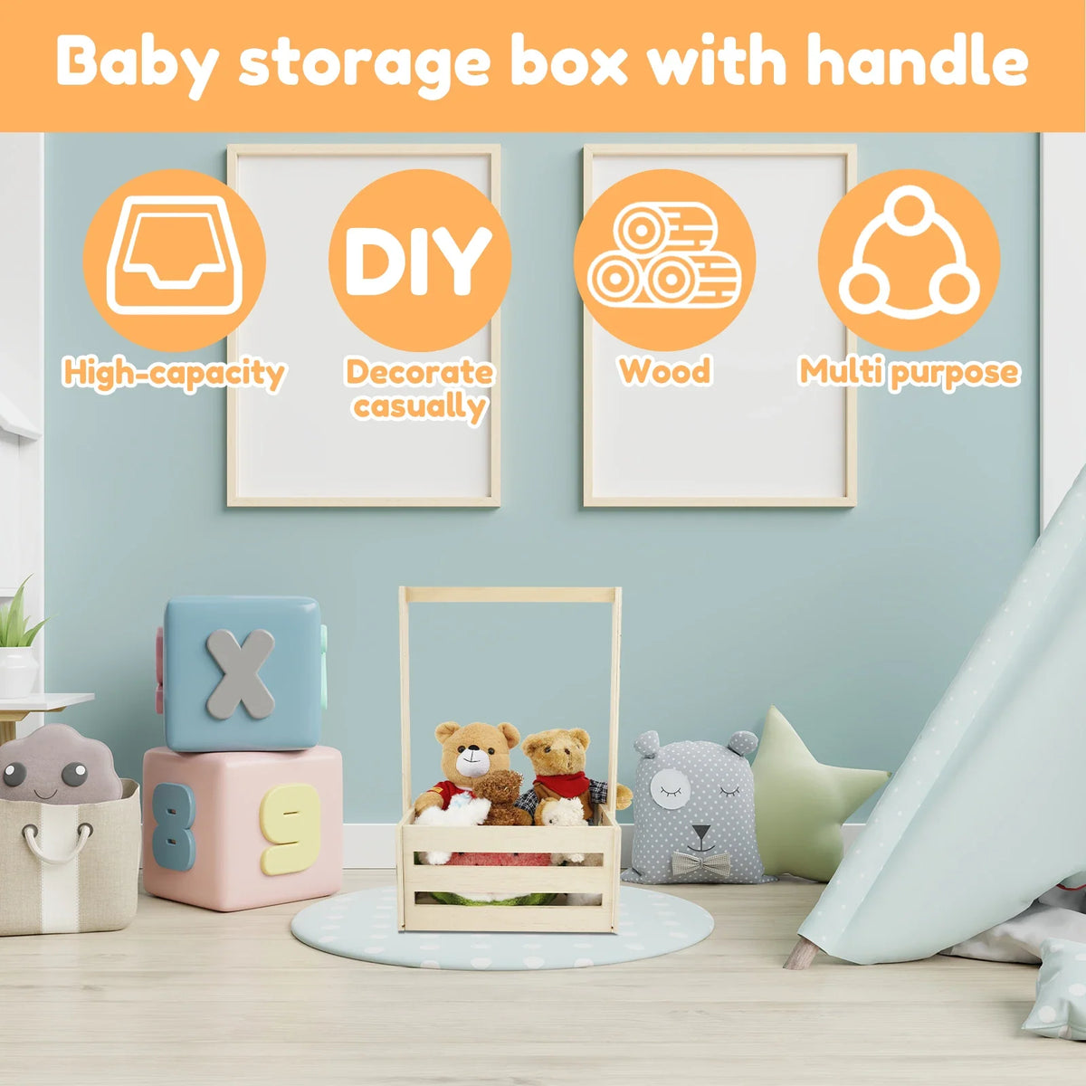 Wood Baby Storage Crate with Hanging Rack – Nursery Organizer