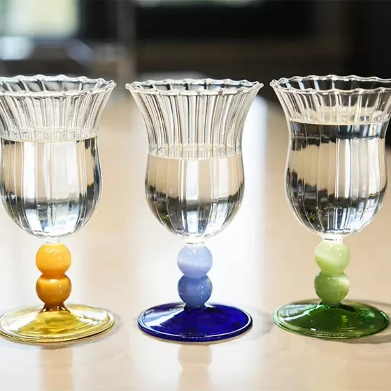 Striped Borosilicate Wine & Cocktail Glass – French Retro Style