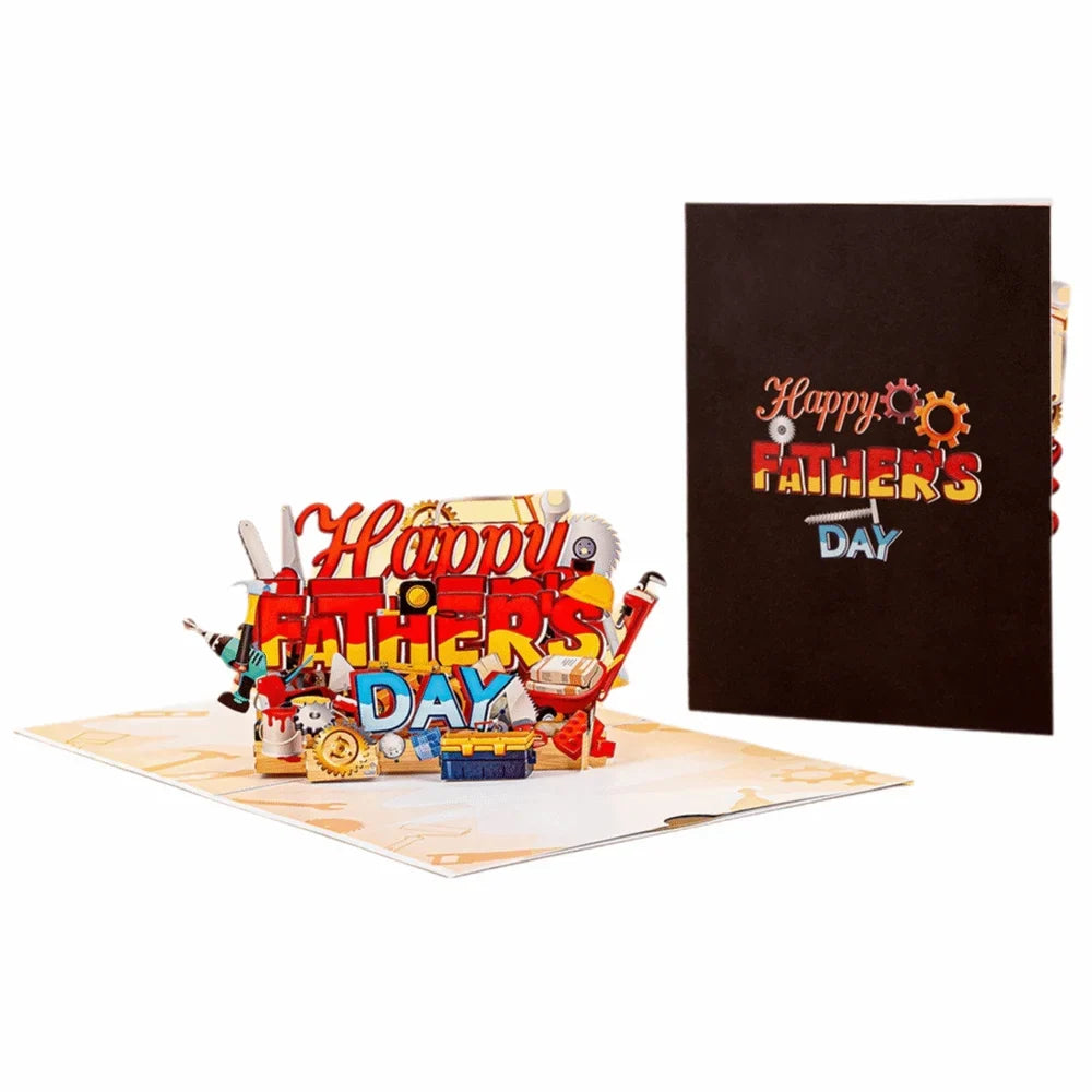 3D Pop-Up Father's Day Card with Envelope – Multicolor Cartoon