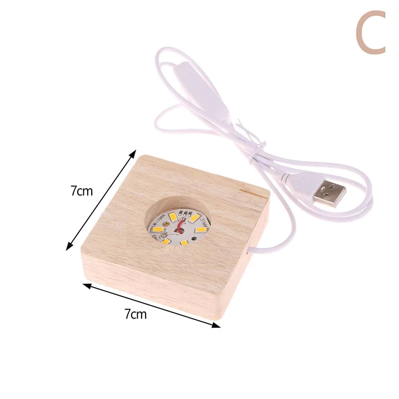 LED Solid Wood Square Night Light USB Lamp Base 5–10CM
