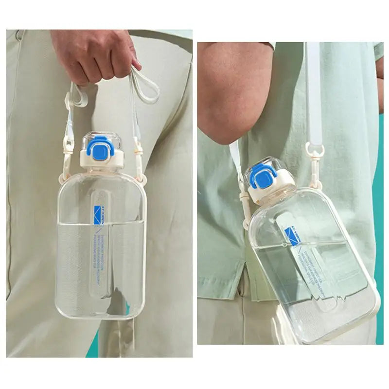 JETTING Flat Square Transparent Water Bottle w/ Strap