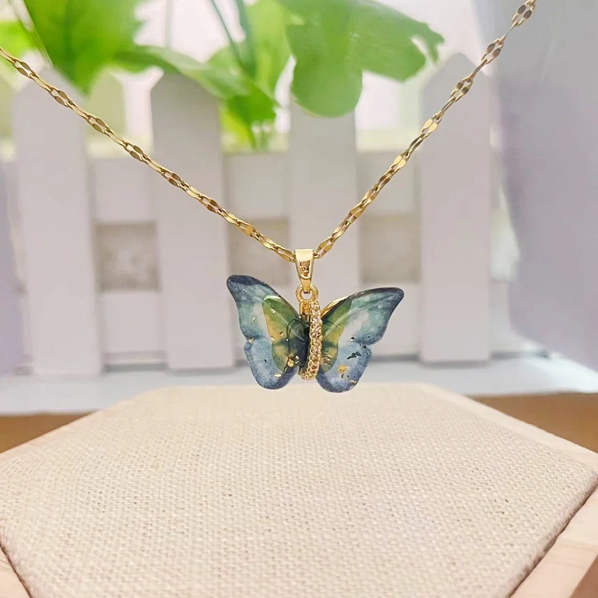 Zircon Butterfly Gradient Colorful Chain Necklace for Women