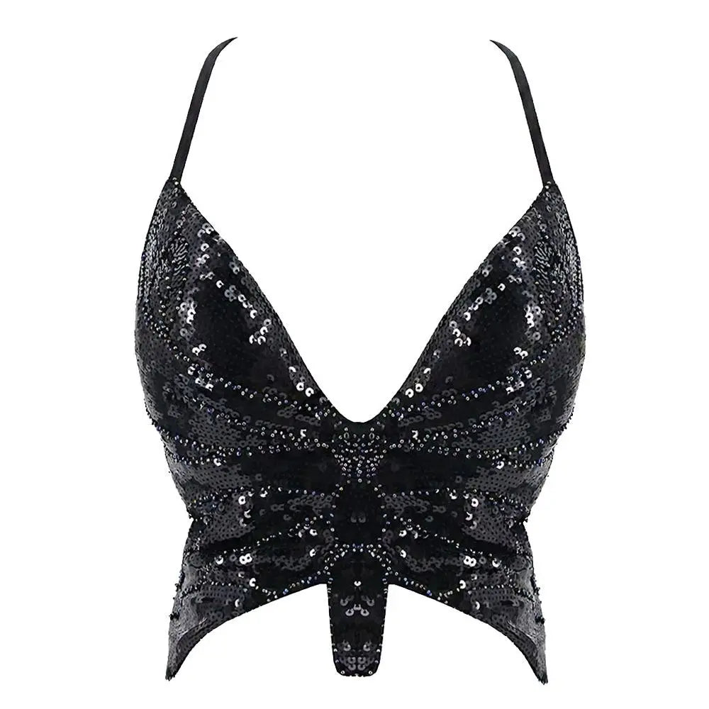 Women's Sparkly Sequin Halter Bra – Belly Dance Crop Top