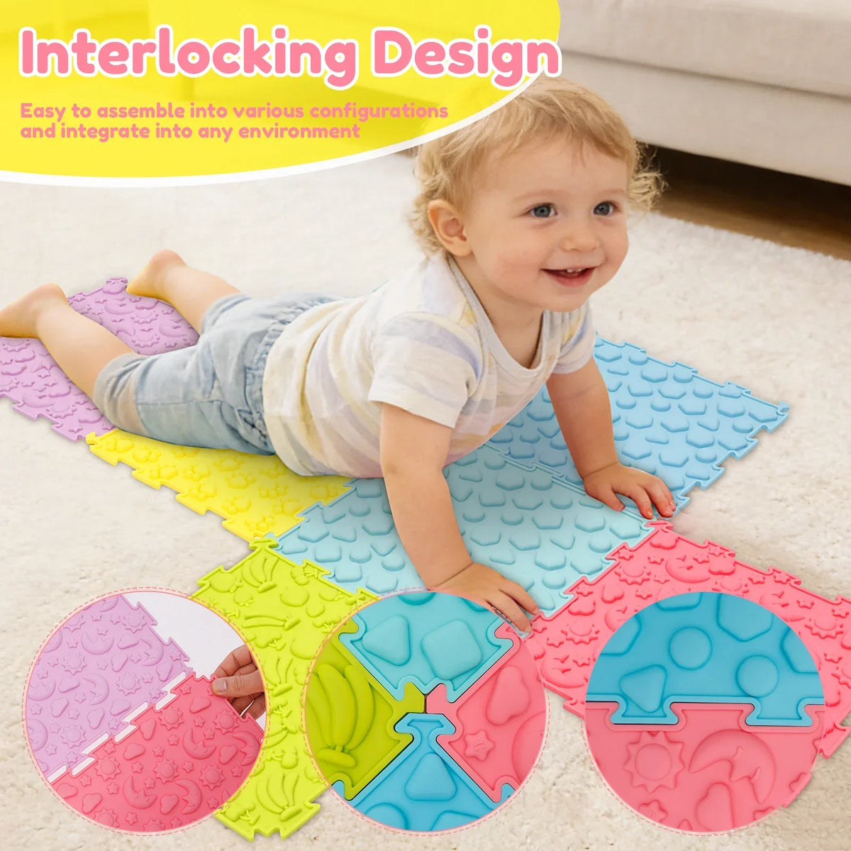 Silicone Interlocking Sensory Play Mat Set – 6 or 8 Pcs