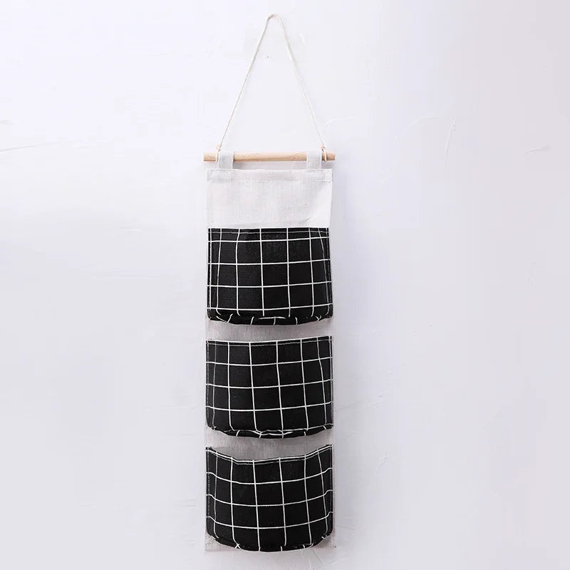 Plaid 3-Pocket Hanging Storage Bag | Wall Door Organizer