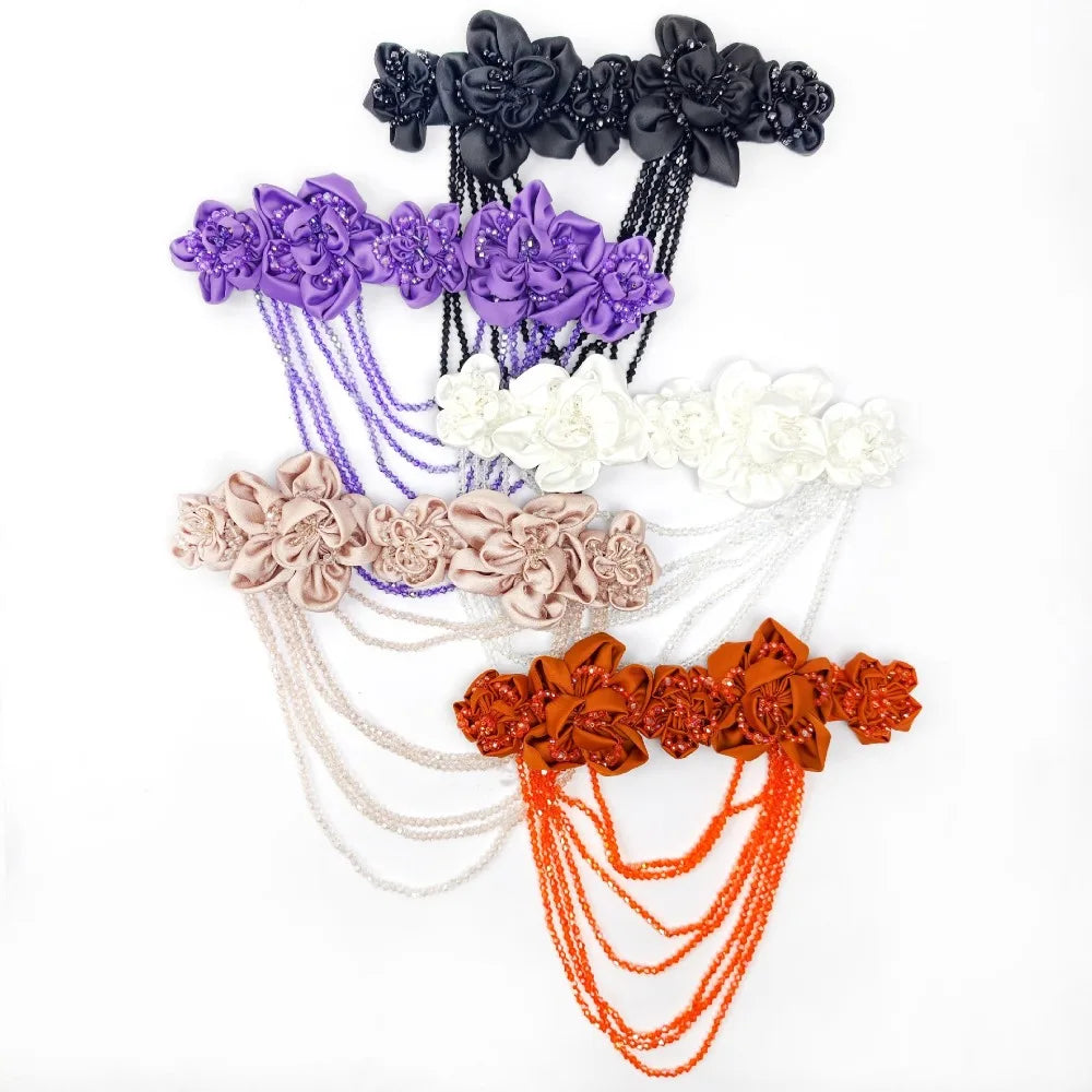 Hand Sewn Beaded Flower Applique Satin DIY Garment Decal