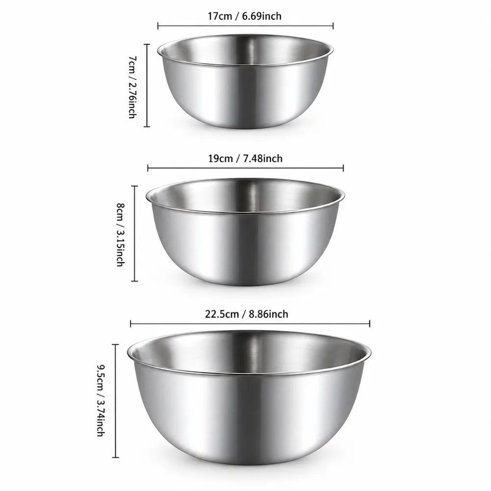 Stainless Steel Mixing Bowls 3-Piece Set with Scale | Kitchen