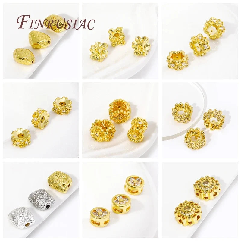 18K Gold Plated Zircon Round Spacer Beads | DIY Jewelry