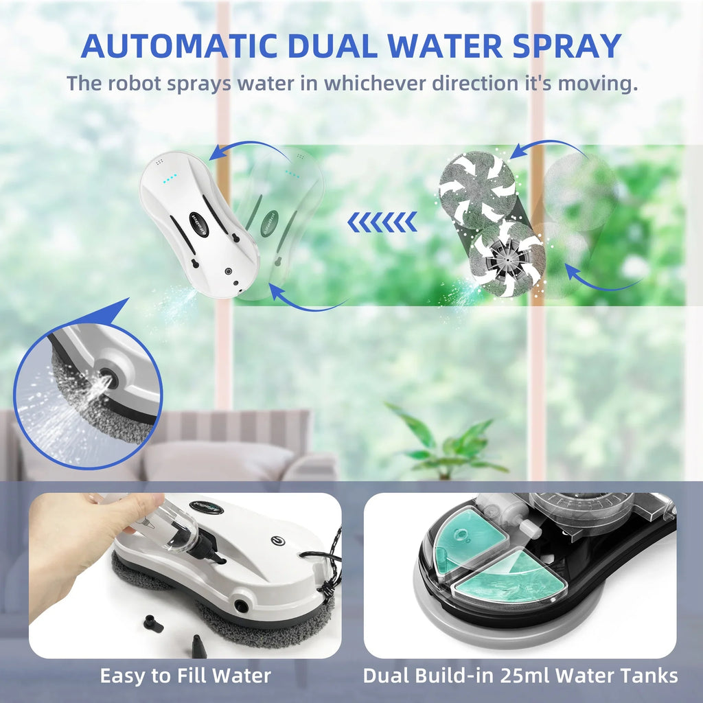 Smart Robot Window Cleaner – Dual Spray, App & Remote, 68dB