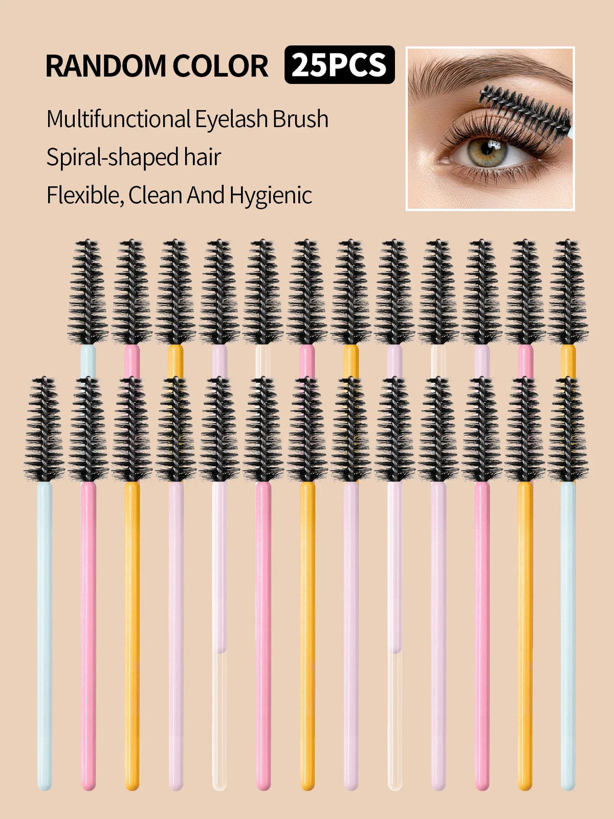 50Pcs Rainbow Disposable Mascara Wands & Eyebrow Brushes