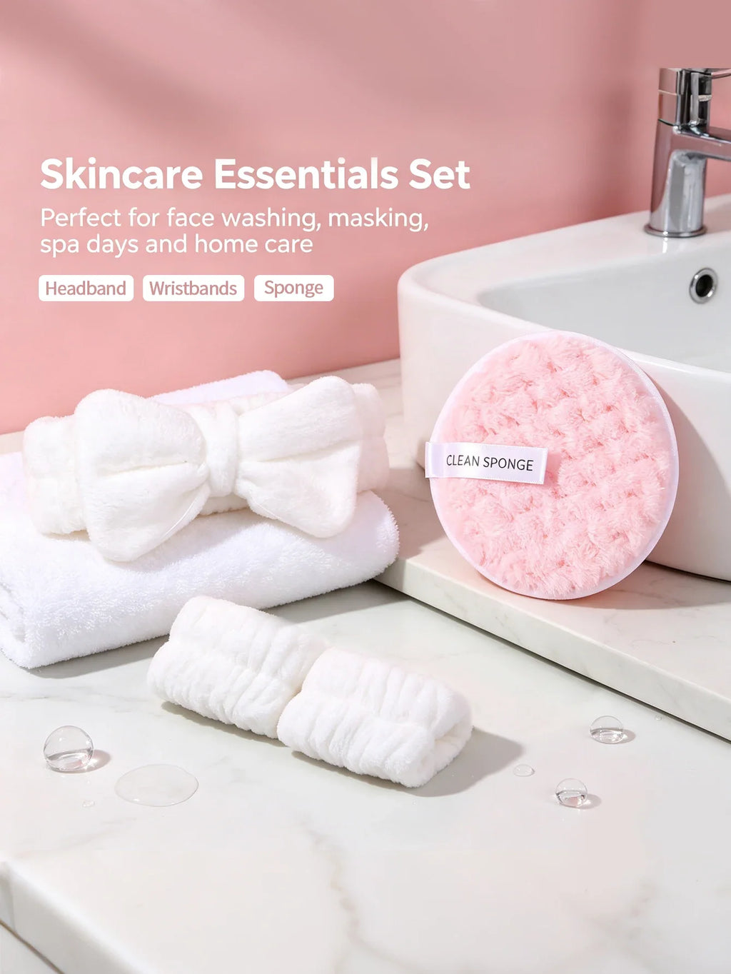 Spa Skincare Set – Bow Headband, Wristbands & Reusable Pads