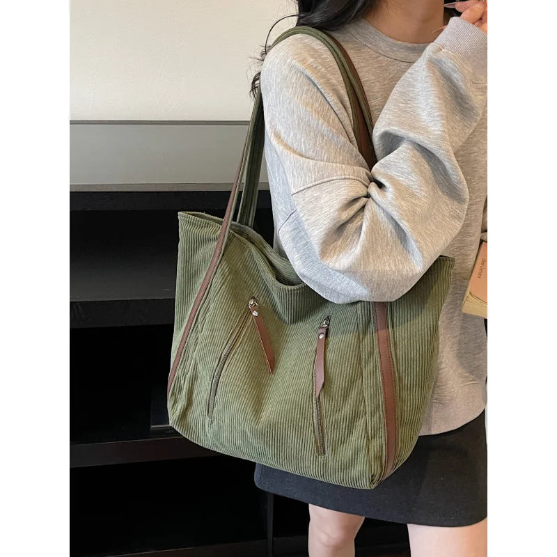 Nixie Corduroy Tote Bag – Large Women's Shoulder Commuter Bag