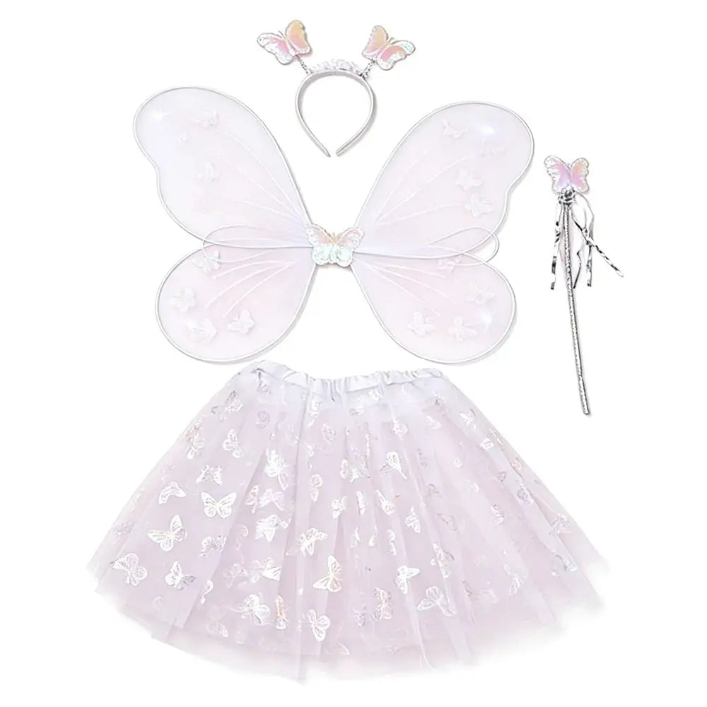 4-Piece Fairy Princess Costume Set – Wings, Wand, Skirt & Headband